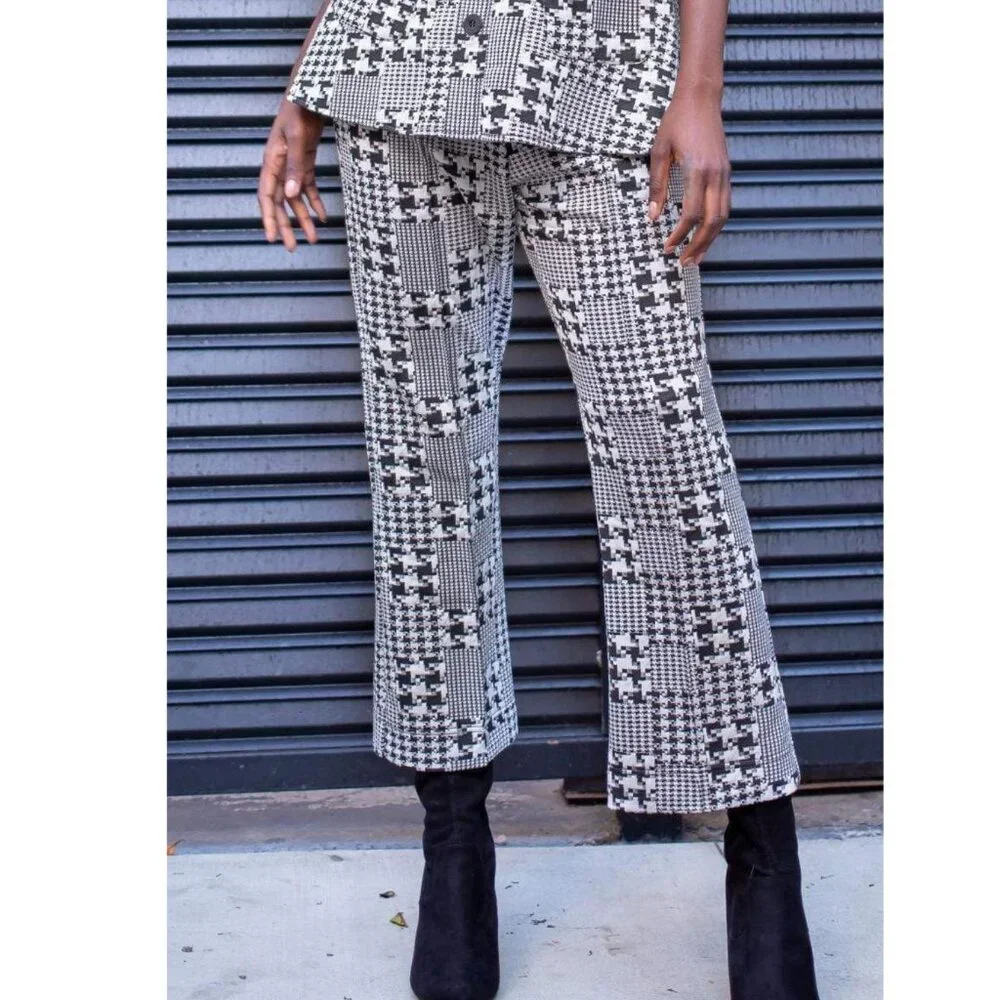 Anthropologie Plaid Cropped Pants Black and White by Eva Franco - Picture 2 of 4